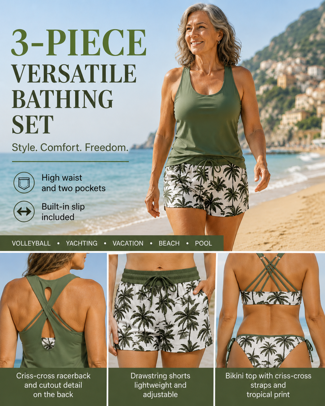 Maren | 3-Piece Tankini, Bikini & Cover-Up Set
