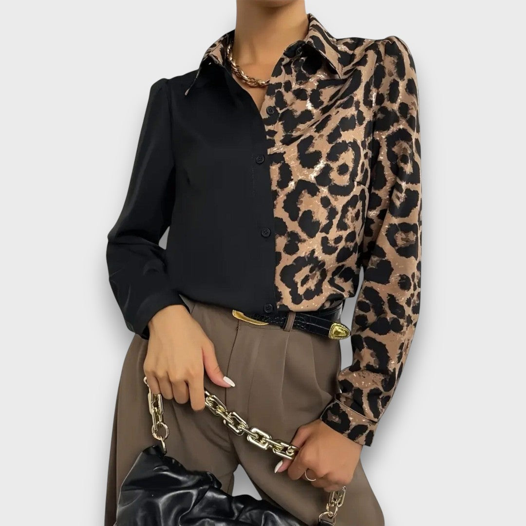 Veralya – Two-Tone Leopard Blouse