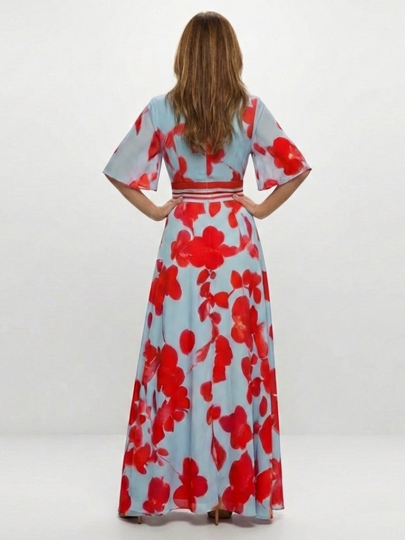Stella & Grace™ | V Neck Short Sleeve Floral Maxi Dress