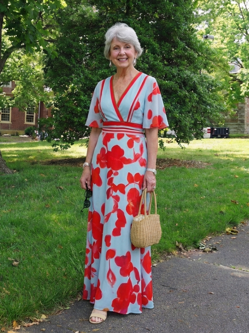 Stella & Grace™ | V Neck Short Sleeve Floral Maxi Dress