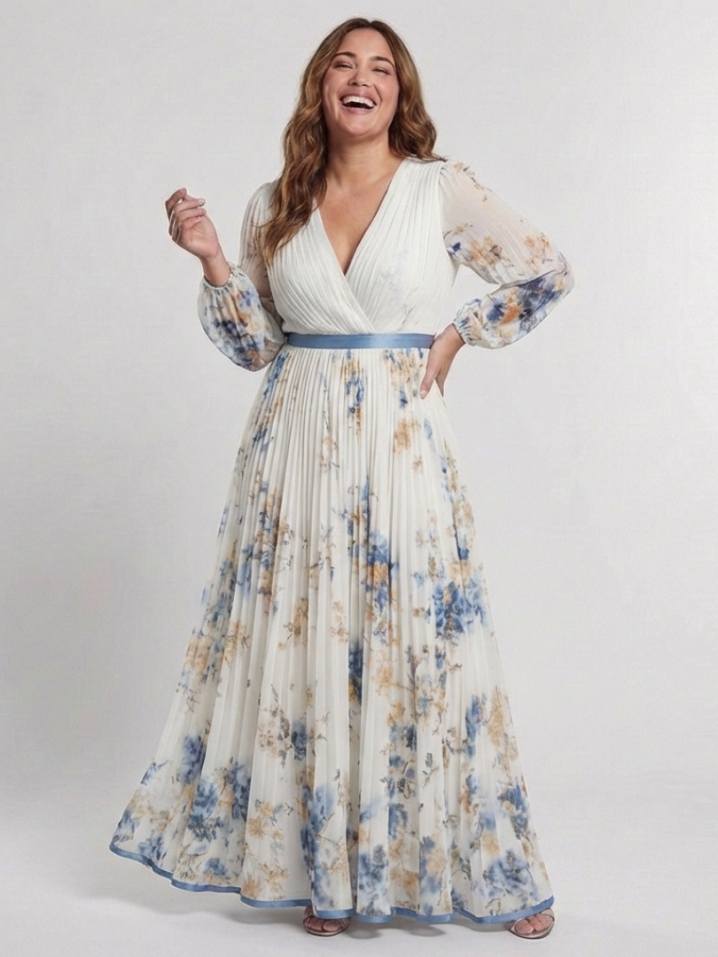 Stella & Grace™ | Long Sleeve V Neck Floral Maxi Dress