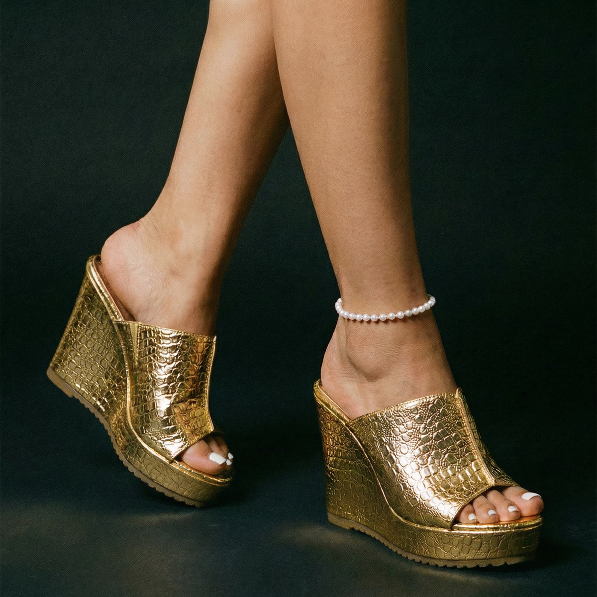 Elara | Luxe Shine Wedge Sandals