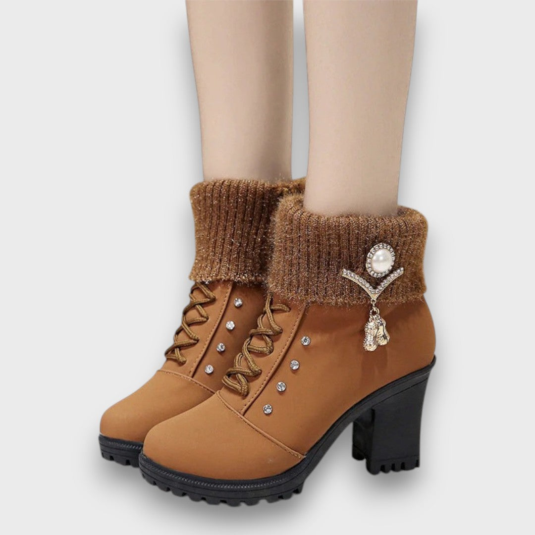 Evarine – Knit-Cuff Heeled Winter Boots
