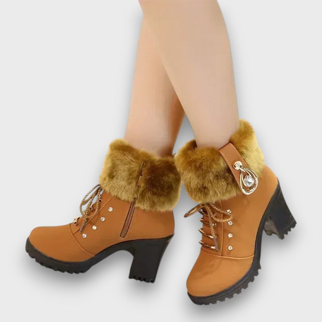 Evarine – Knit-Cuff Heeled Winter Boots