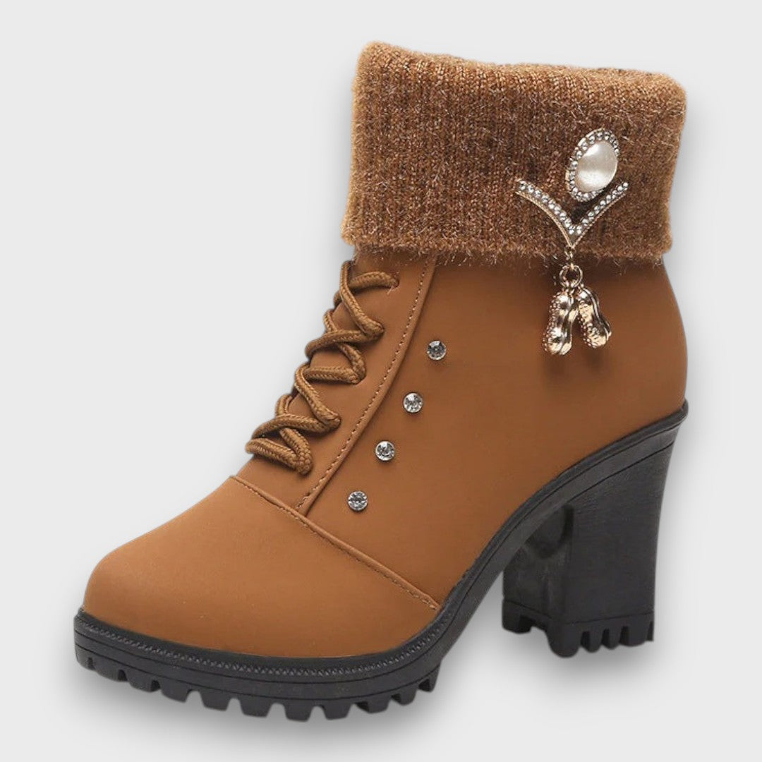 Evarine – Knit-Cuff Heeled Winter Boots