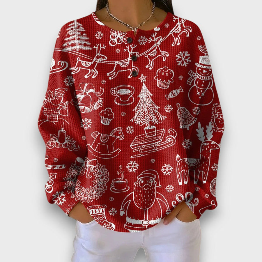 Selene – Festive Tree Print Waffle Top