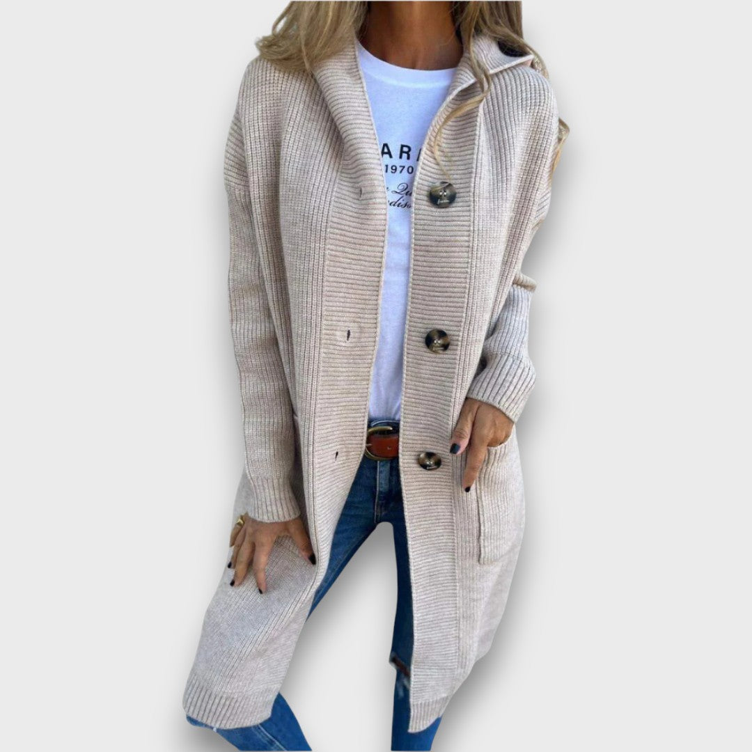 Fara – Knit Cardigan with Hood & Button Placket