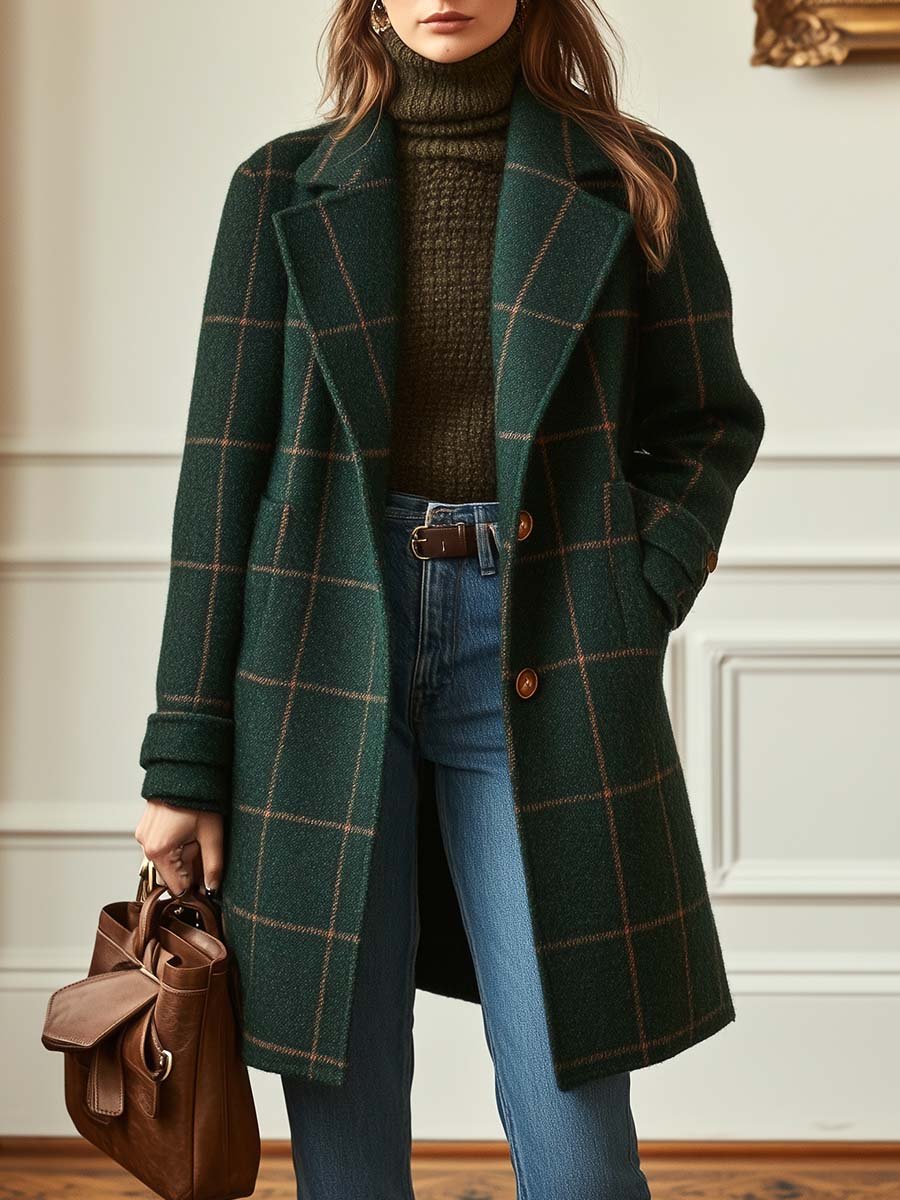 Elowen | Plaid Wool-Blend Long Coat