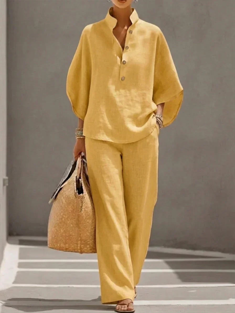 Sophie | Linen Batwing Sleeve Top & Wide-Leg Pants Set