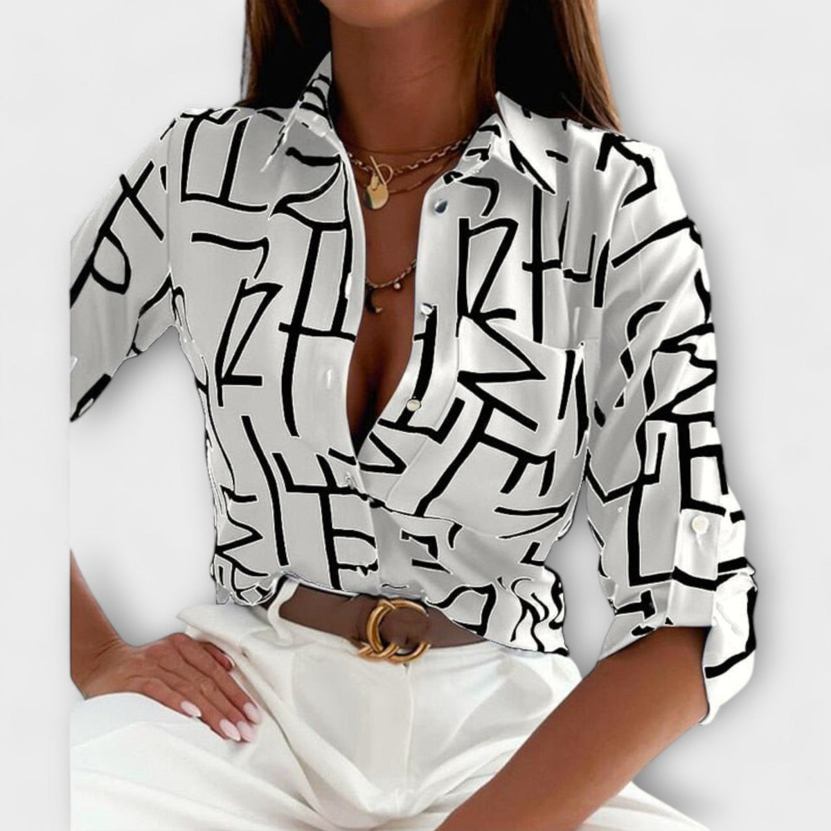 Rynelle – Shirt Blouse with Graphic Print and Retro Flair